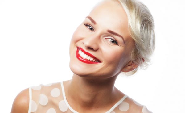 portrait of attractive caucasian smiling woman blond